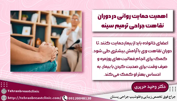 تصویر بیماری که برای دریافت حمایت عاطفی و روانی در دوران نقاهت عمل جراحی ترمیم سینه به روانشناس مراجعه کرده است