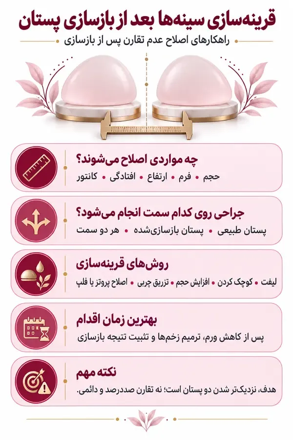 اینفوگرافیک قرینهسازی سینهها بعد از بازسازی پستان؛ عمل قرینه سازی سینه چگونه انجام میشود؟